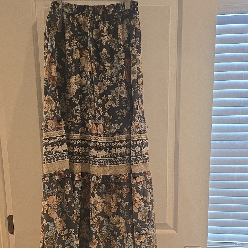 Floral Maxi Skirt - Blue and Cream